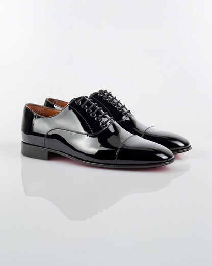 Handmade shoes Black Patent Leather mens Oxford Shoes, Blake Stitched Tuxedo Dress Shoes