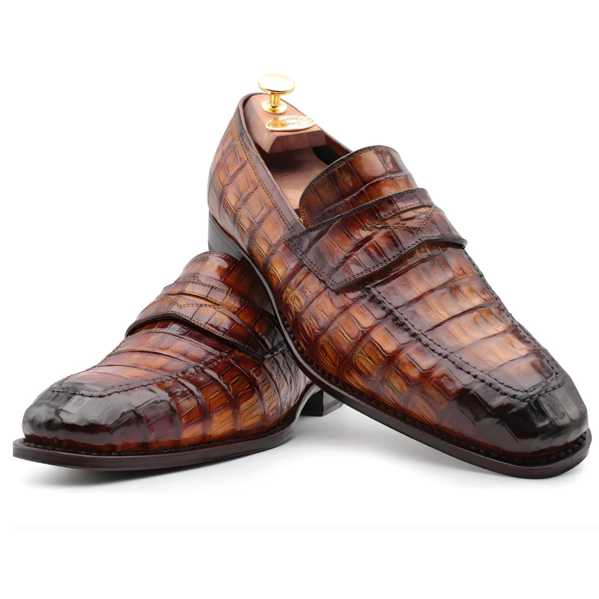 Handmade Crocodile shoes Printed Leather mens Loafer, brown leather loafers alligator shoes men