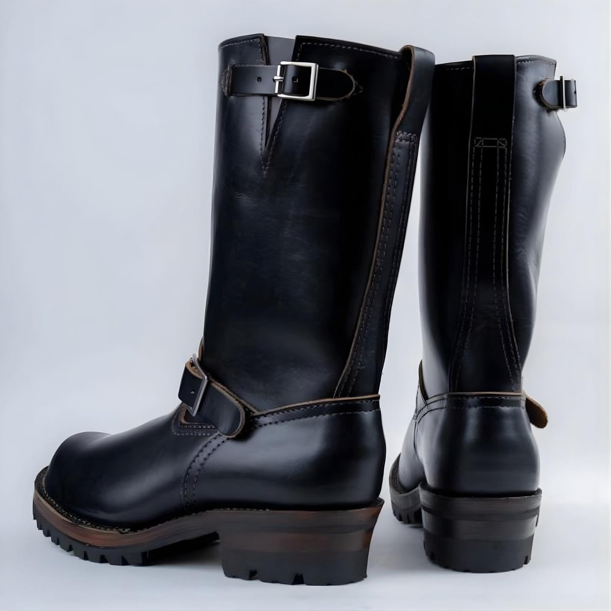 Handmade Engineer Boots Mens Black  Oil Tanned  Full Grain  Genuine Leather cowboy boots