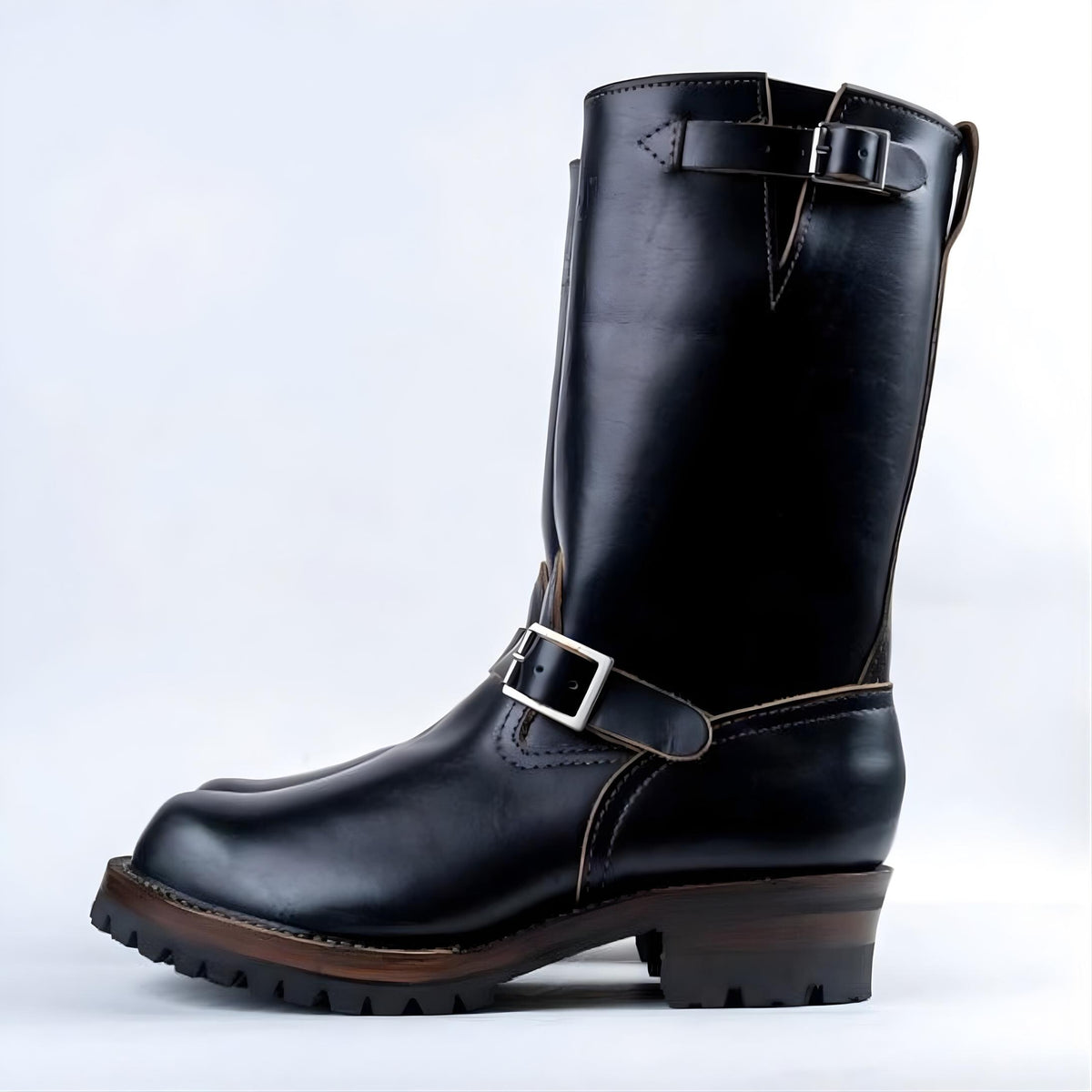 Handmade Engineer Boots Mens Black  Oil Tanned  Full Grain  Genuine Leather cowboy boots