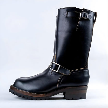 Handmade Engineer Boots Mens Black  Oil Tanned  Full Grain  Genuine Leather cowboy boots