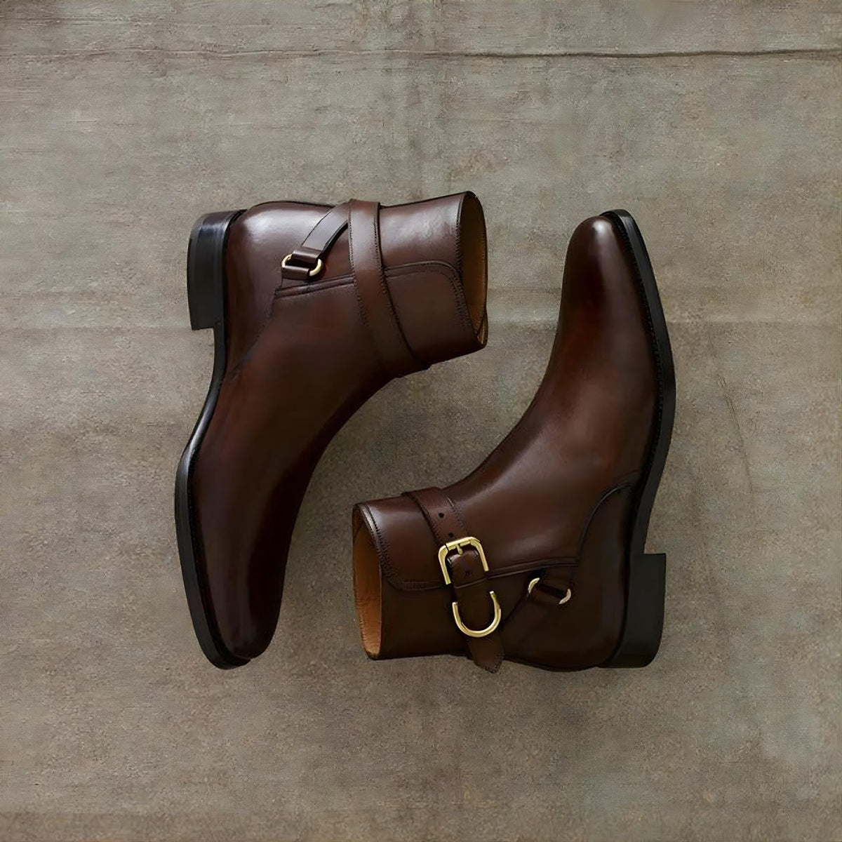 Handmade Brown Jodhpur Leather Boots with Brass Buckle | Elegant Dress Ankle mens Boots