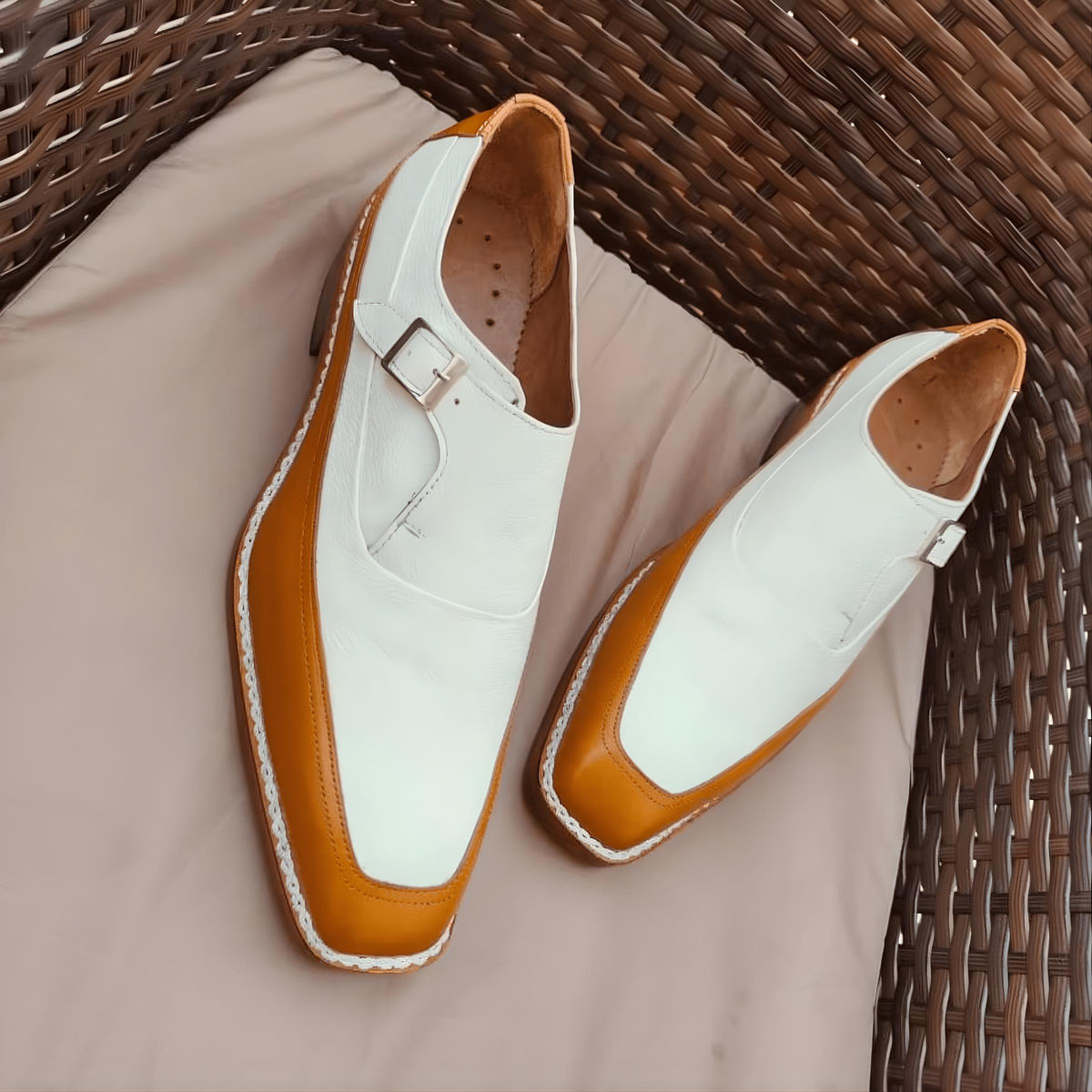 Two Tone single Monk Strap leather shoes Men's Dress Shoes | Handmade shoes made to your measurement