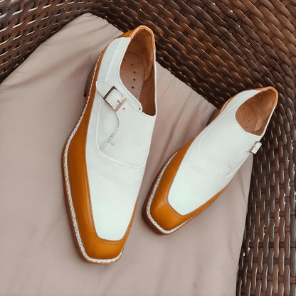 Two Tone single Monk Strap leather shoes Men's Dress Shoes | Handmade shoes made to your measurement