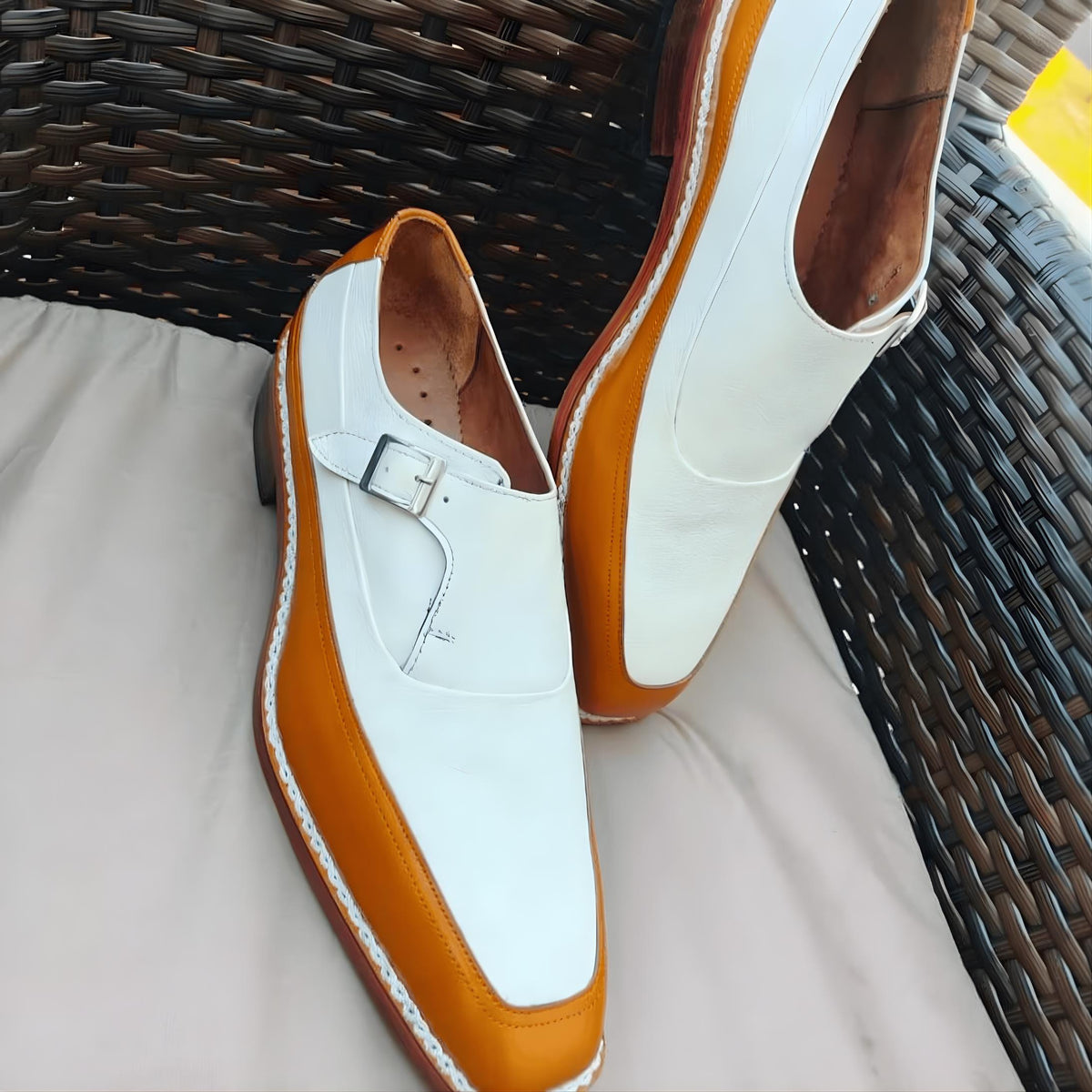 Two Tone single Monk Strap leather shoes Men's Dress Shoes | Handmade shoes made to your measurement