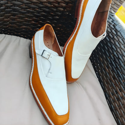 Two Tone single Monk Strap leather shoes Men's Dress Shoes | Handmade shoes made to your measurement