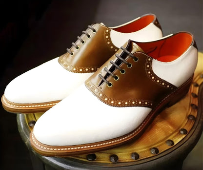 Handmade Two Tone Genuine Leather Shoes, Lace Up Stylish Derby Custom Mens Shoes