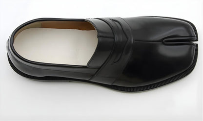 Handmade Leather Tabi shoes Loafer Black Split Toe Slip On Penny Loafers Mens Shoes