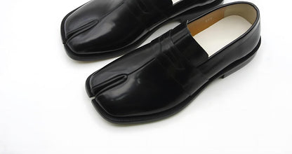 Handmade Tabi Shoes | black leather Split Toe slip-on tabi Loafers, gift for him