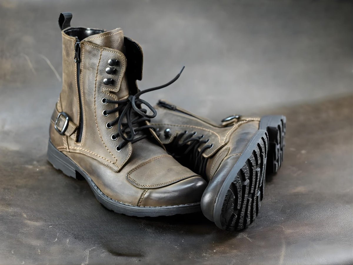 Mens Brown Leather Boots – Handmade Combat Style Footwear, Motorcycle and Work Boots