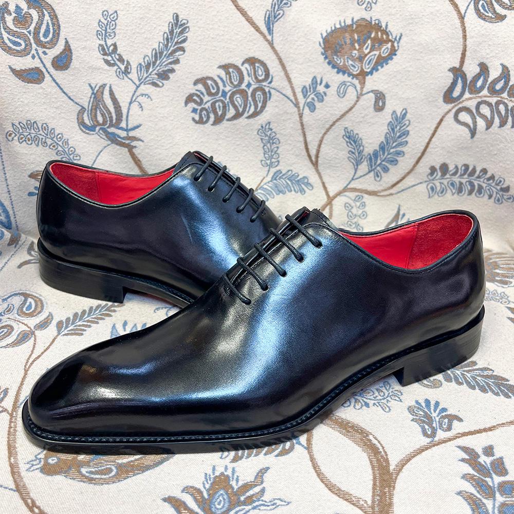 Handmade Black Oxford Shoes for Men, Red Bottom Leather Shoes – Custom Lace Up Formal Wedding Shoes