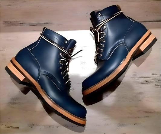 Handmade Blue leather mens Ankle Boots: Custom-Fit Oxford Dress leather boots