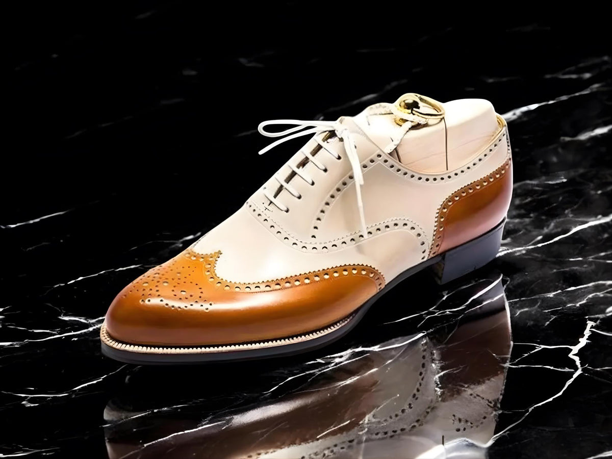 Handmade Two Tone Leather mens Oxford Shoes Wingtip Brogues mens shoes, ,made to your measurement