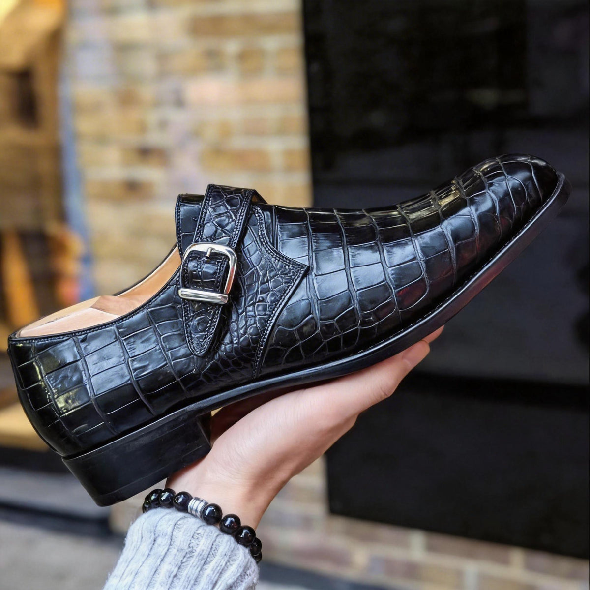Handmade Black Crocodile Leather Monk Strap Shoes: Men's Formal Fashion shoes