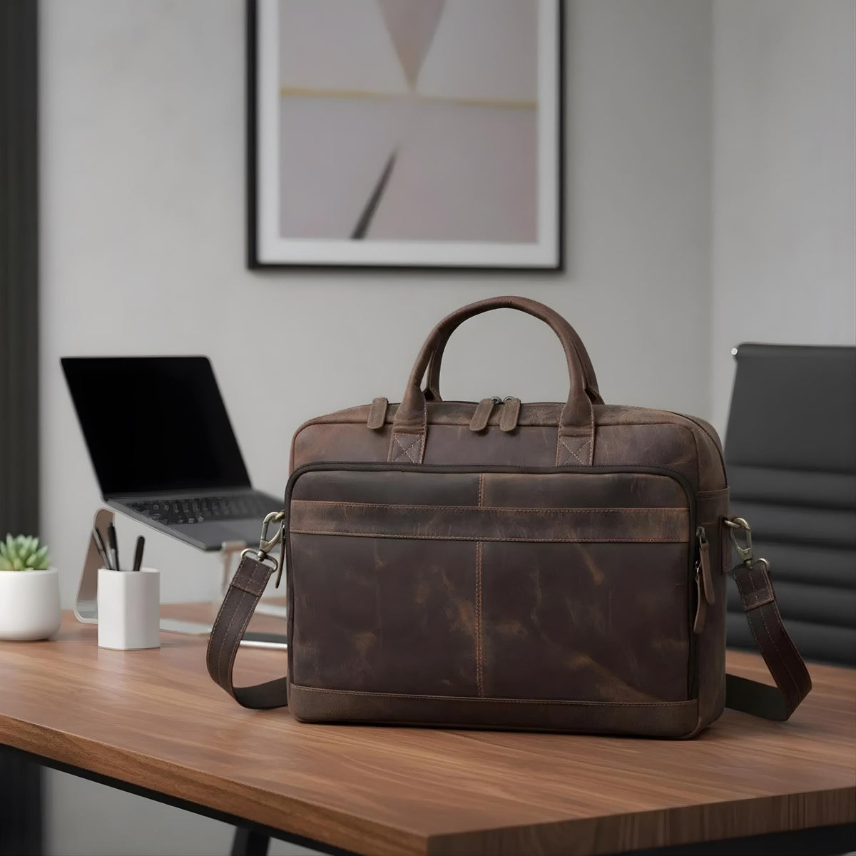 Handmade Full Grain Leather Briefcase Bag | Personalized Vintage  leather Laptop Bag 15 Inch | Brown Leather Office Satchel | Gift for Him