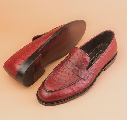 Handmade Custom shoes Brown Ostrich Genuine Leather Loafers: Men's Slip-On Shoes