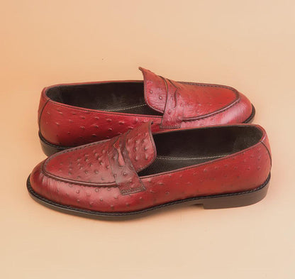 Handmade Custom shoes Brown Ostrich Genuine Leather Loafers: Men's Slip-On Shoes