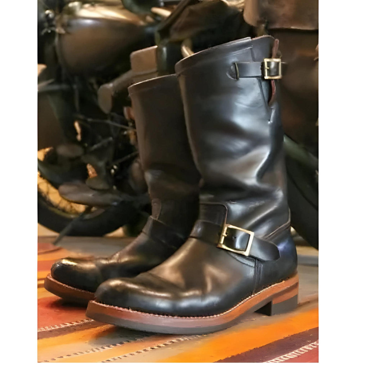 Handmade Men's Black Genuine Leather Engineer boots, Motorcycle Boots