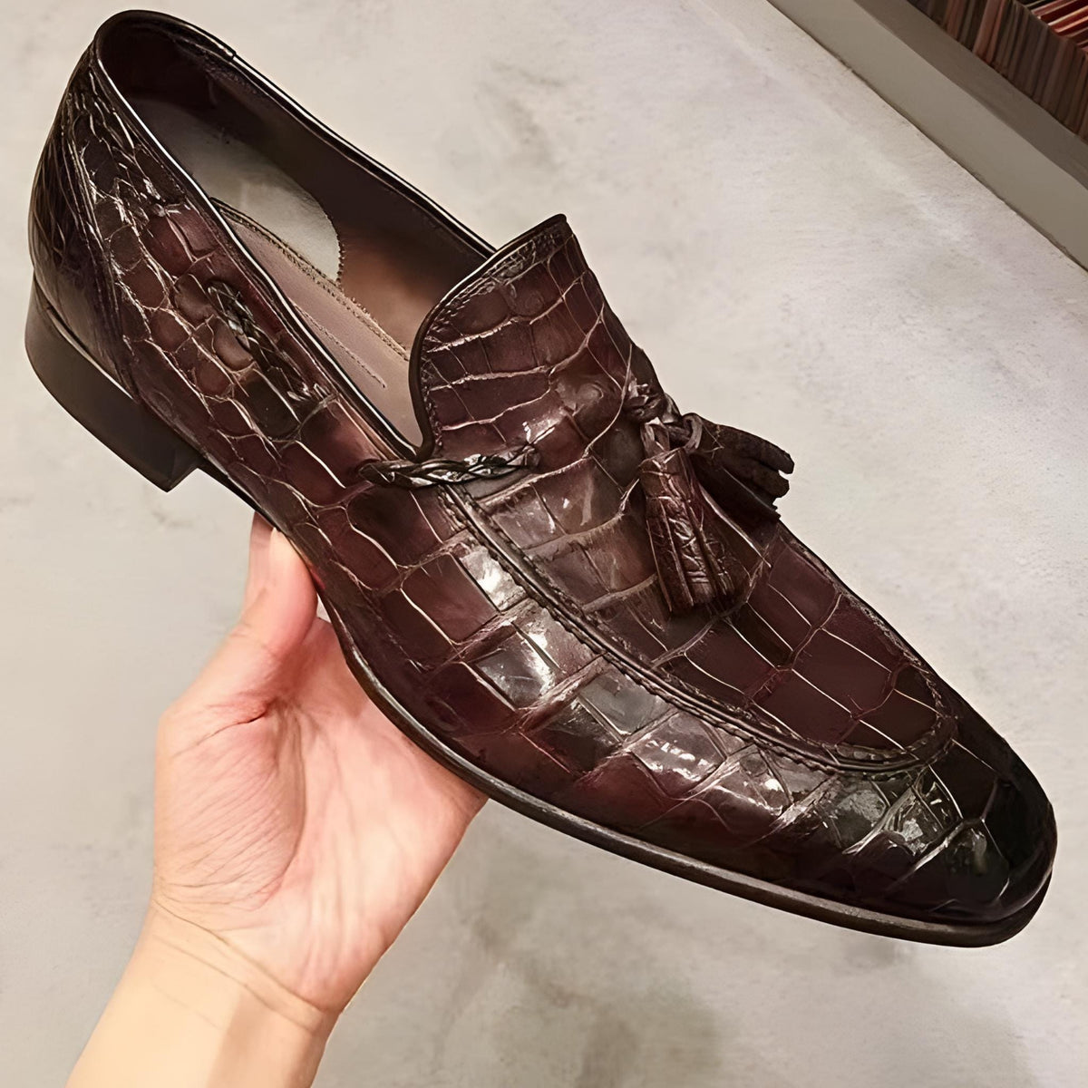 Handmade Brown Alligator Leather Slip On Leather Loafer Men Shoes Size 5-16US