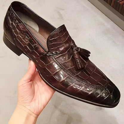 Handmade Brown Alligator Leather Slip On Leather Loafer Men Shoes Size 5-16US