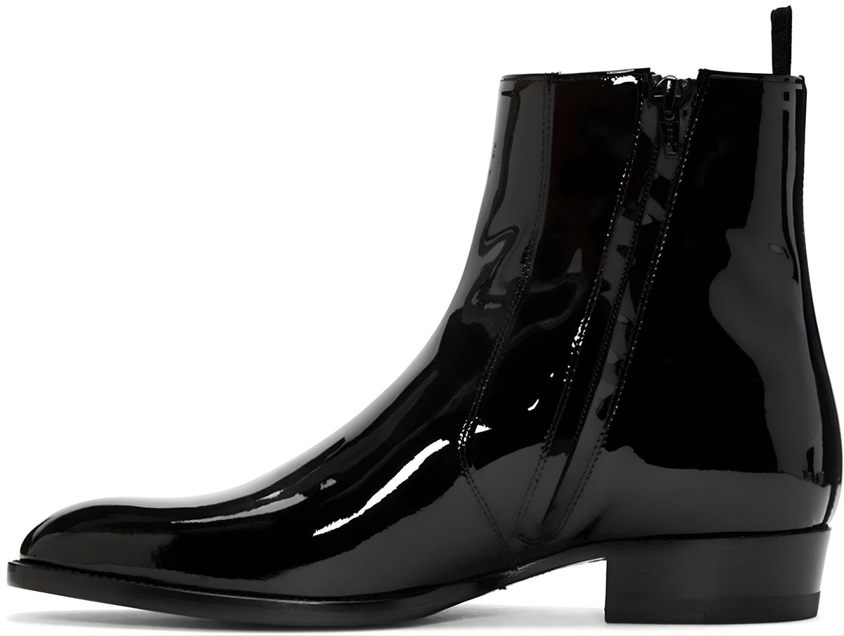 Handmade Mens Black Leather Side Zipper Ankle Leather Boots | Goodyear Welted