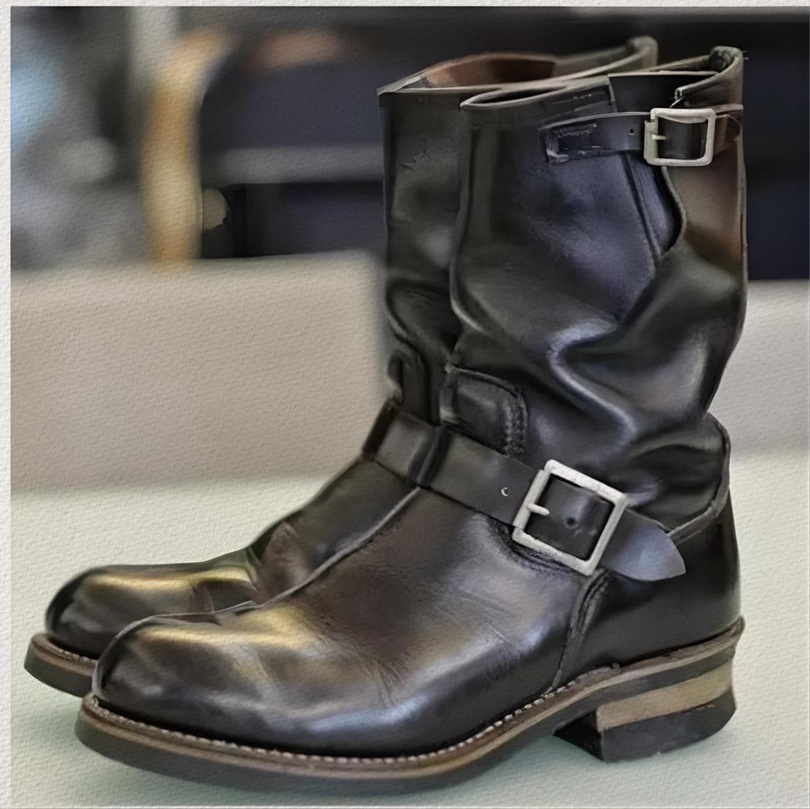 Engineer Boots Men Black Leather Engineer Boots – Mid Calf motorbike boots with Buckle Straps, gift for him