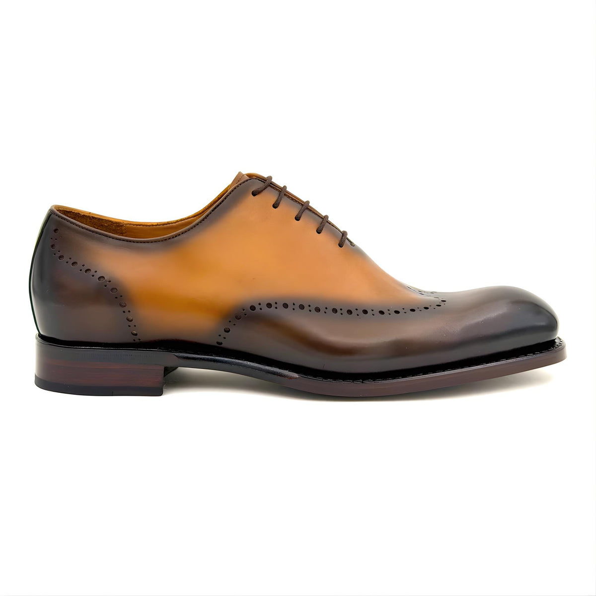 Wholecut Oxford shoes, handmade brown cowhide leather mens shoes, gift for him