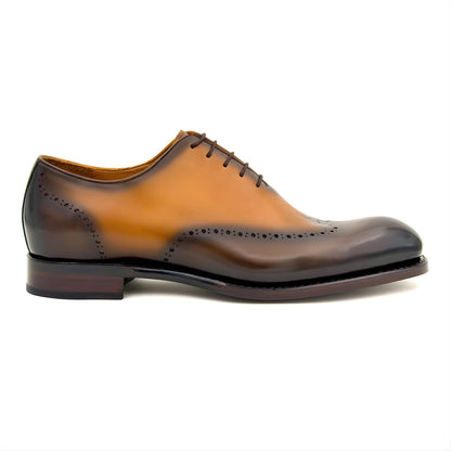 Wholecut Oxford shoes, handmade brown cowhide leather mens shoes, gift for him