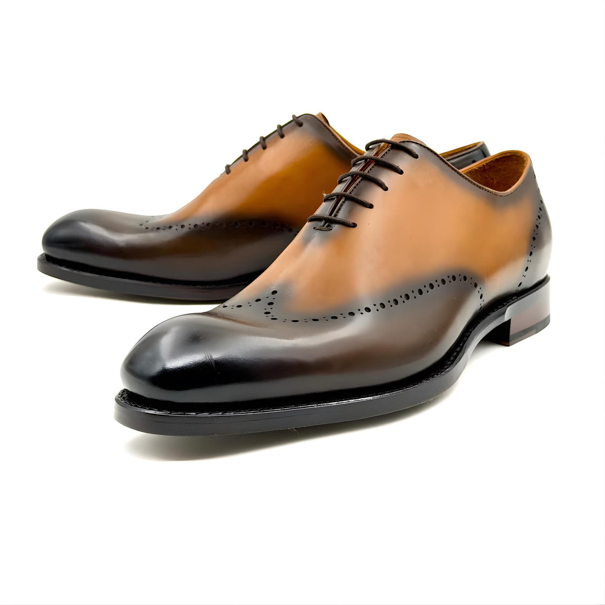 Wholecut Oxford shoes, handmade brown cowhide leather mens shoes, gift for him