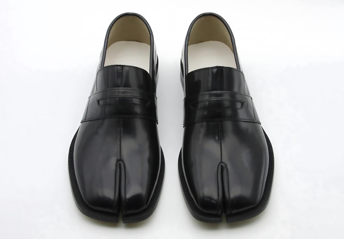 Handmade Tabi Shoes | black leather Split Toe slip-on tabi Loafers, gift for him