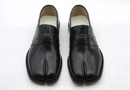 Handmade Tabi Shoes | black leather Split Toe slip-on tabi Loafers, gift for him