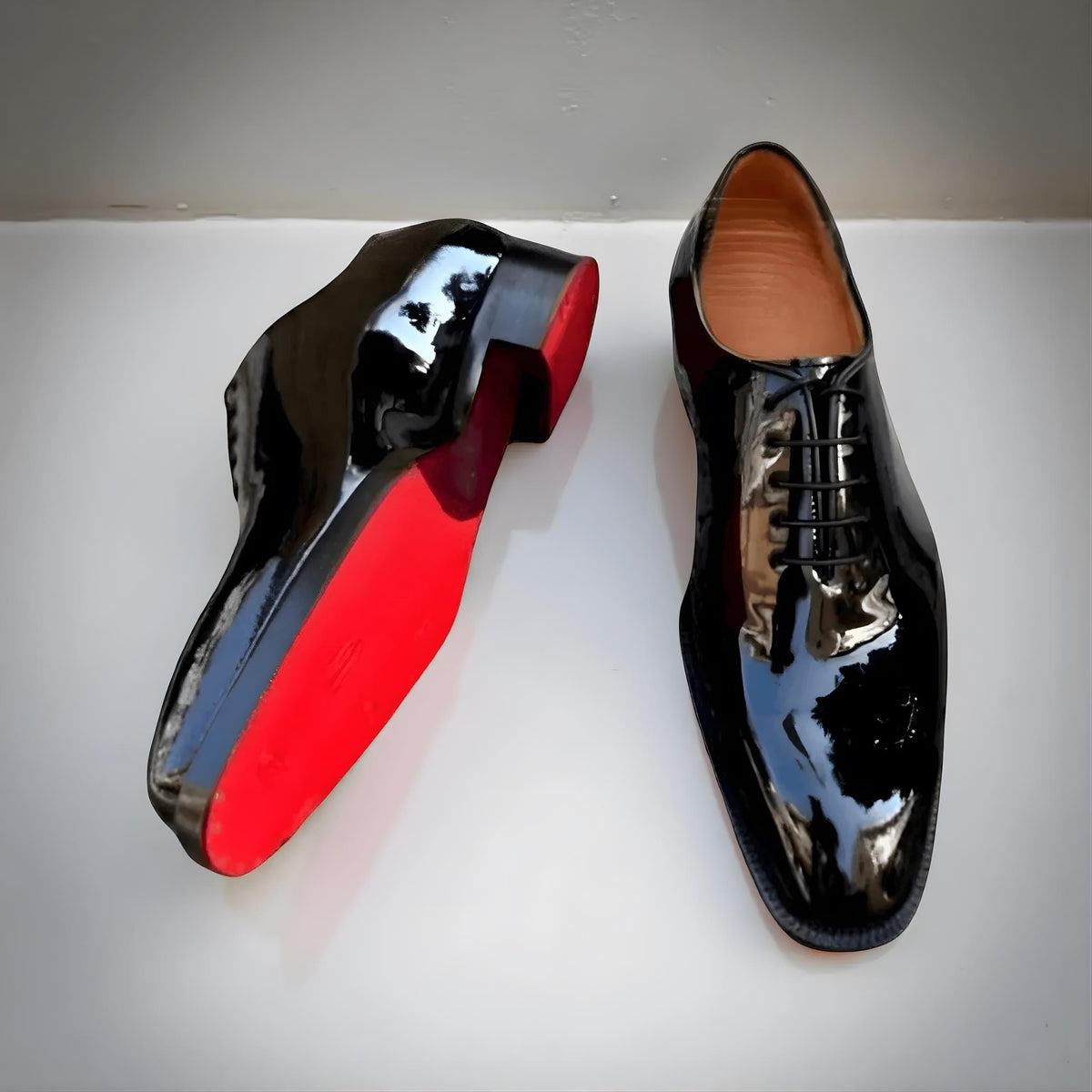 Handmade Men's Black Patent Leather Red Sole oxford Dress Shoes, Gift for him