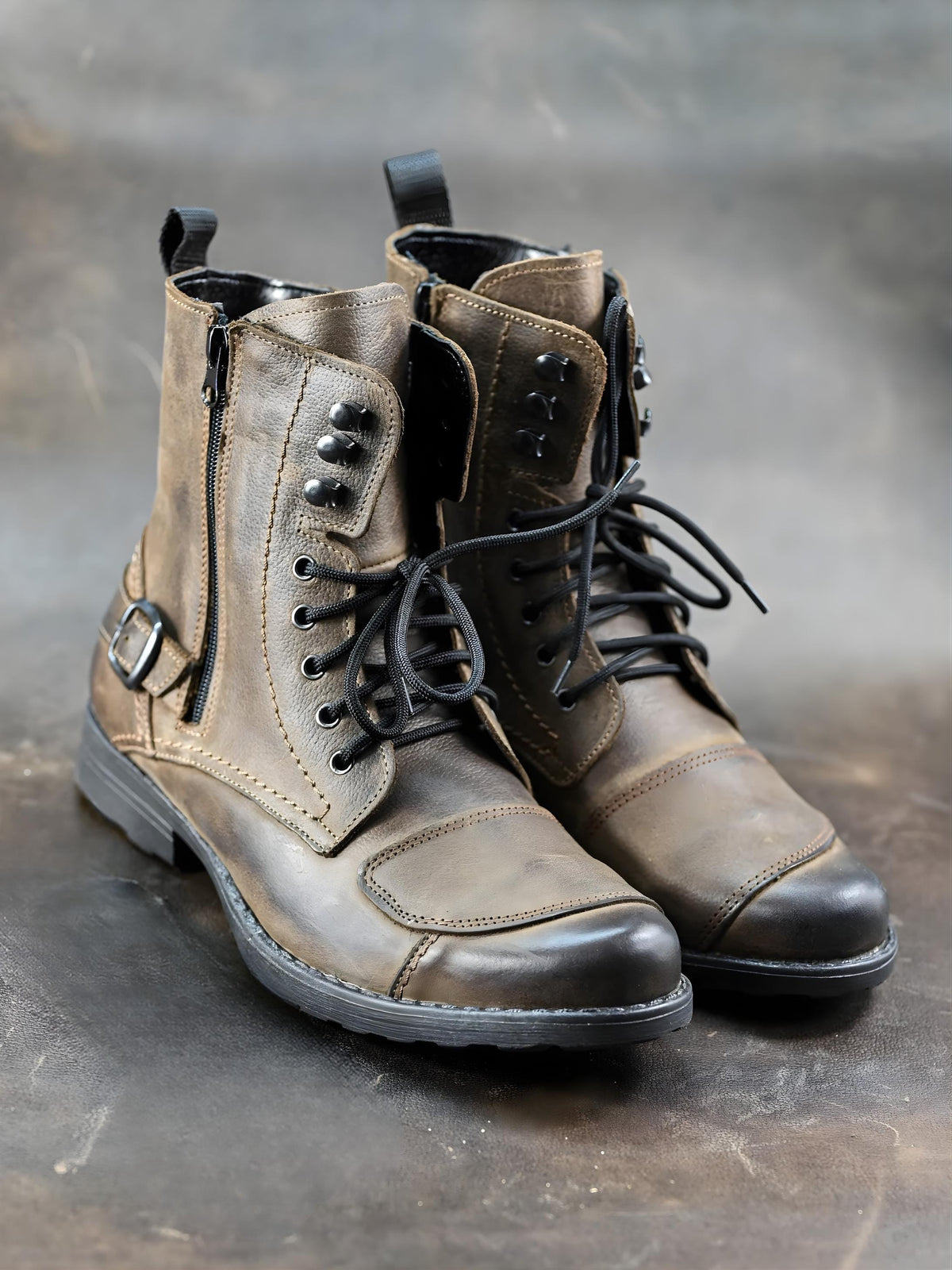 Mens Brown Leather Boots – Handmade Combat Style Footwear, Motorcycle and Work Boots