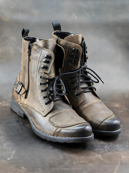 Mens Brown Leather Boots – Handmade Combat Style Footwear, Motorcycle and Work Boots