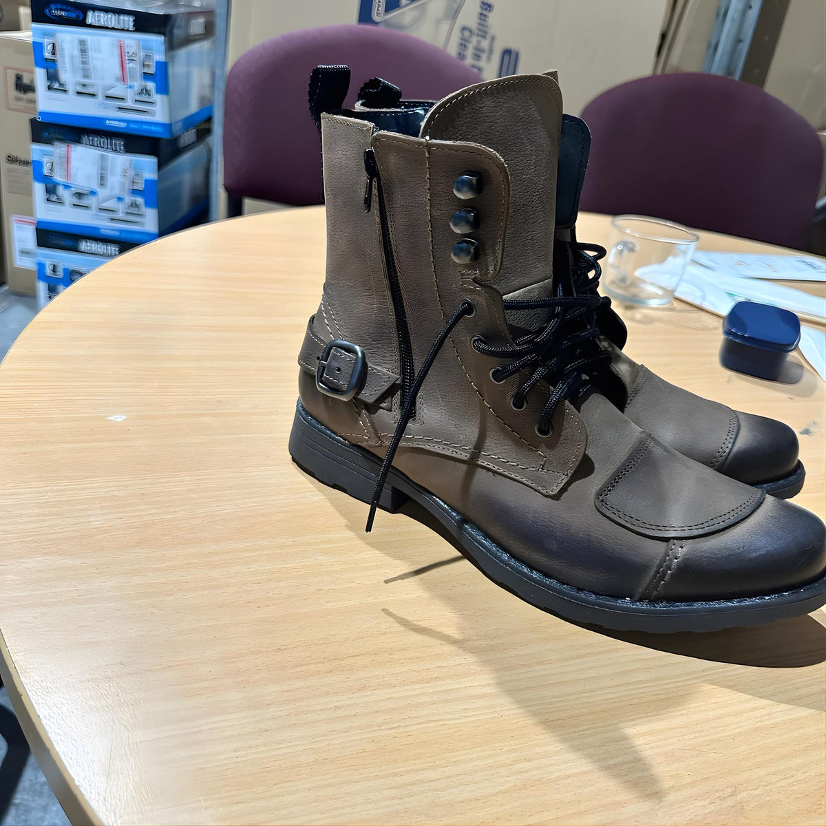Mens Brown Leather Boots – Handmade Combat Style Footwear, Motorcycle and Work Boots