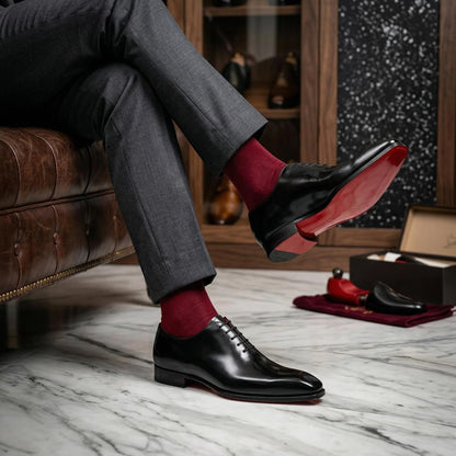 Handmade black leather mens dress shoes, formal Oxfords custom mens shoes red sole, wedding gift