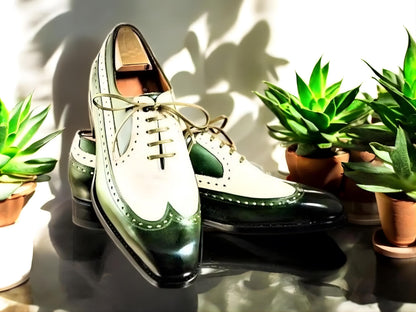 Handmade Two Tone Leather Wingtip mens shoes Formal Fashion Footwear | wedding shoes
