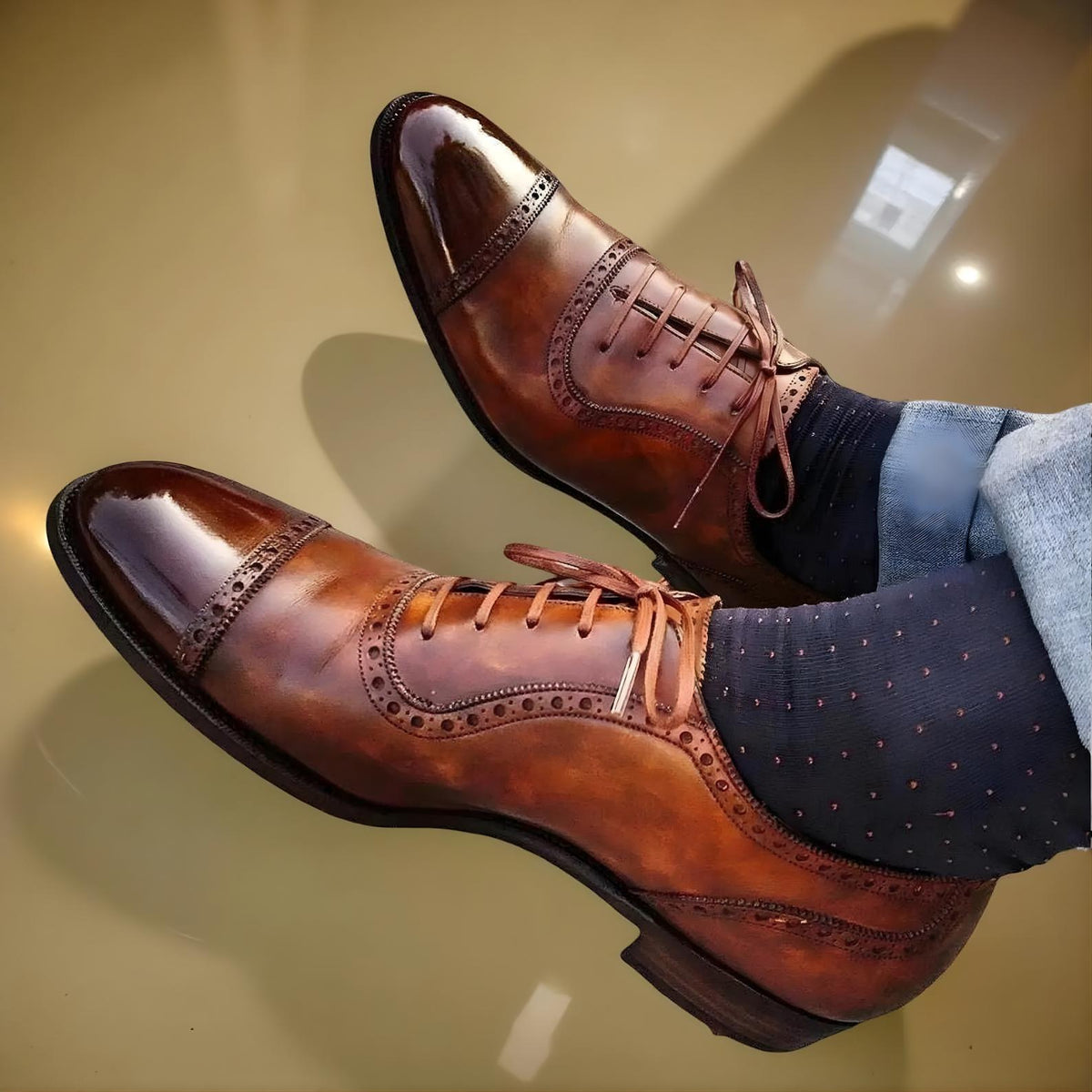Brown brogue mens shoes – handmade cap toe Oxford leather dress shoes | wedding shoes, gift for him