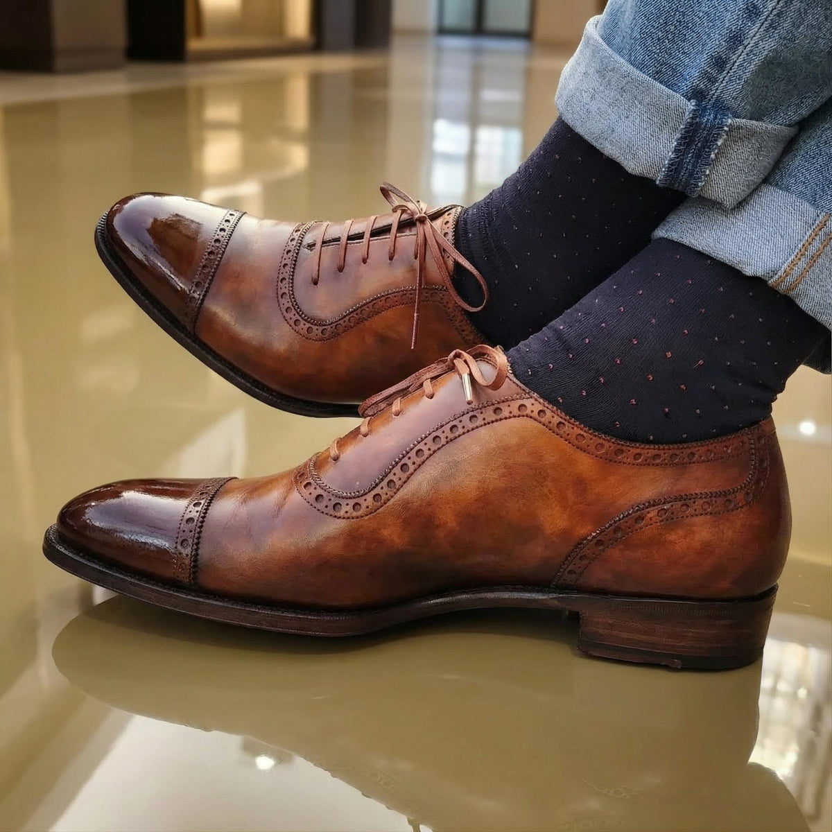 Brown brogue mens shoes – handmade cap toe Oxford leather dress shoes | wedding shoes, gift for him
