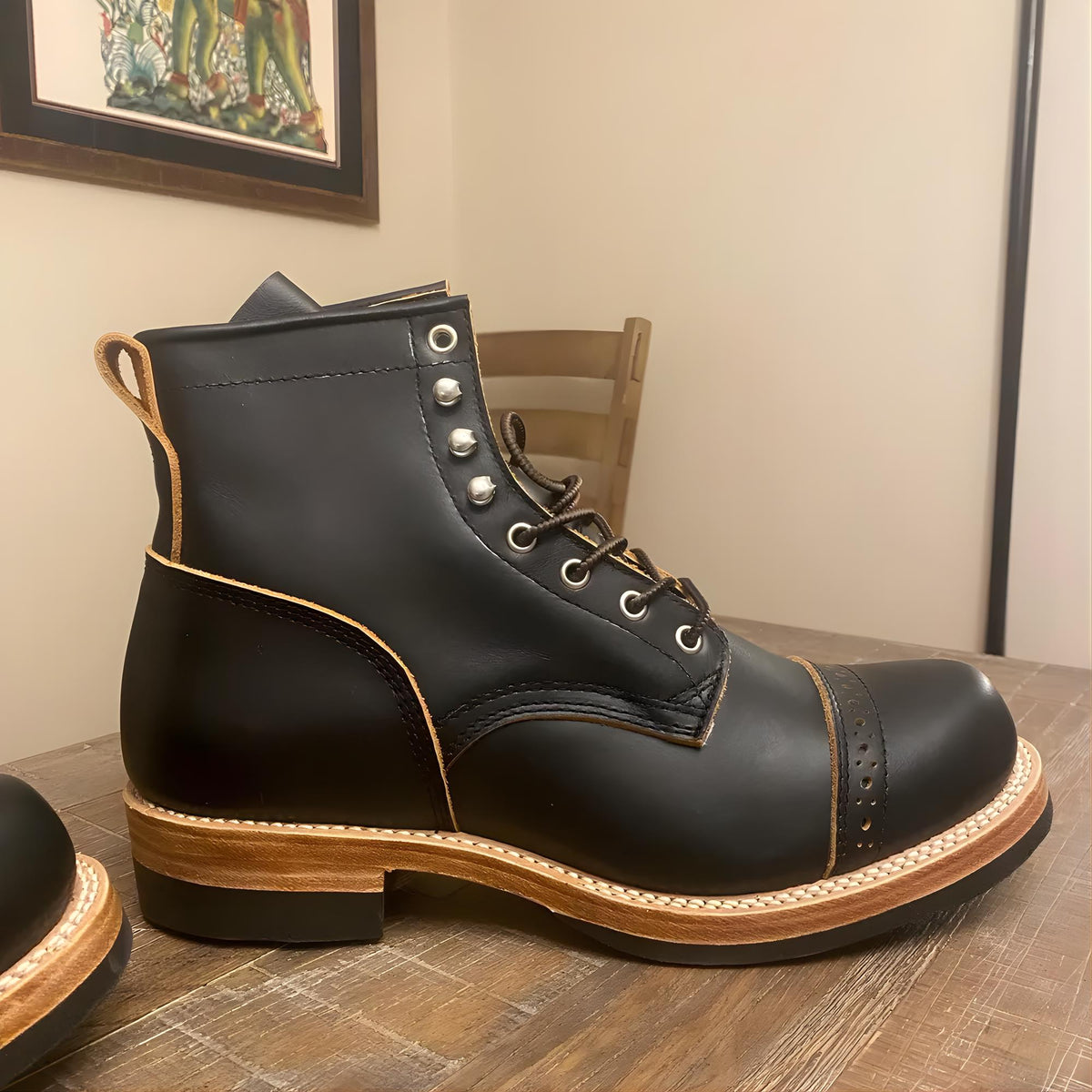 custom leather ankle boots| made to Your Foot Measurement | motorcycle boots, Goodyear Welt Black toe box mens leather boots