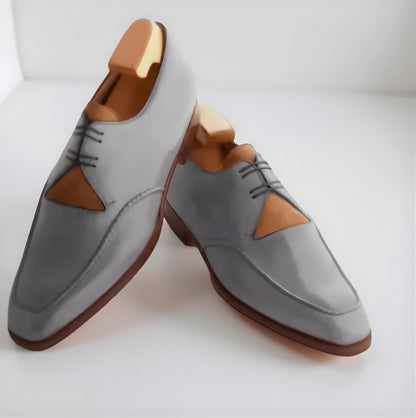 Handmade Grey Leather Lace Up shoes, Formal Dress Shoes For Men