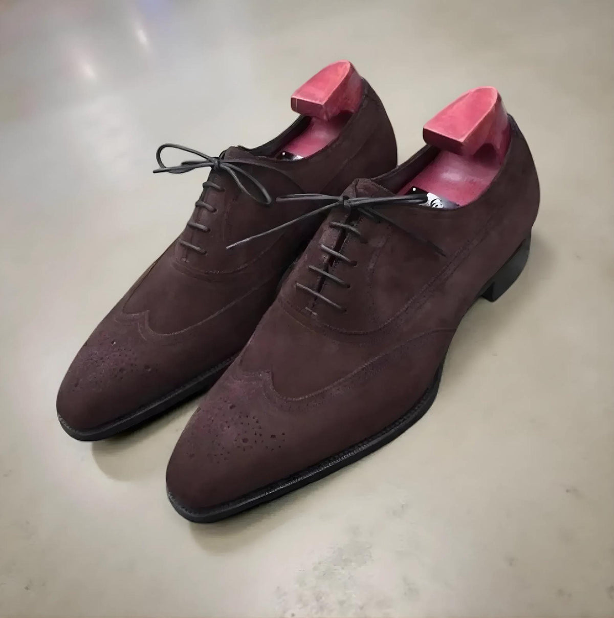 Handmade Oxford Suede Leather Shoes Brown Wingtip Toe Formal Dress mens shoes