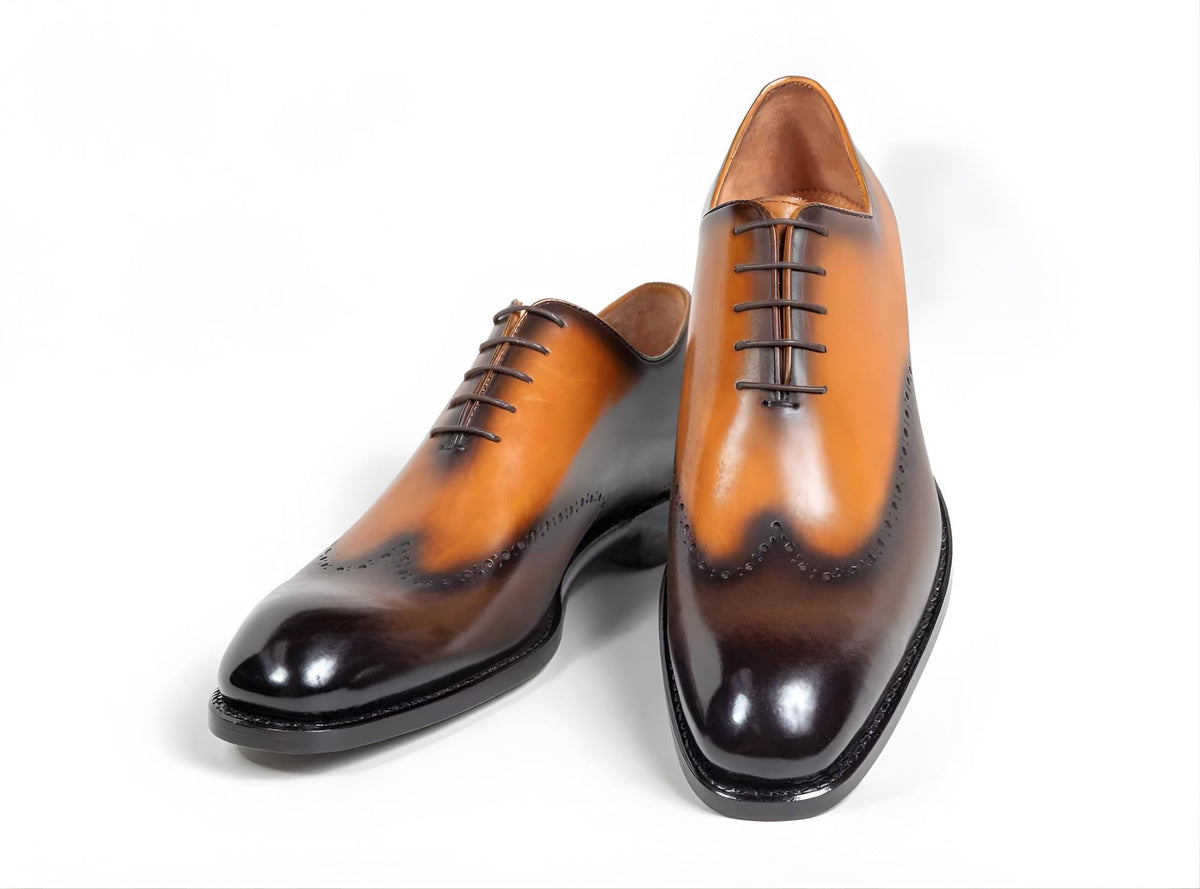 Wholecut Oxford shoes, handmade brown cowhide leather mens shoes, gift for him