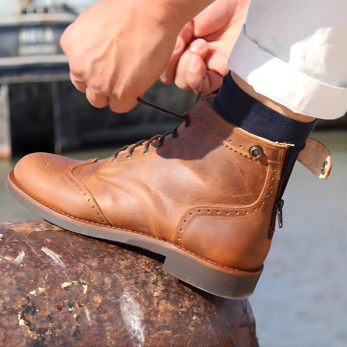 Ankle boots Wingtip mens leather boots Made to your measurement handmade tan leather ankle boots, vintage motorcycle boots. biker boots