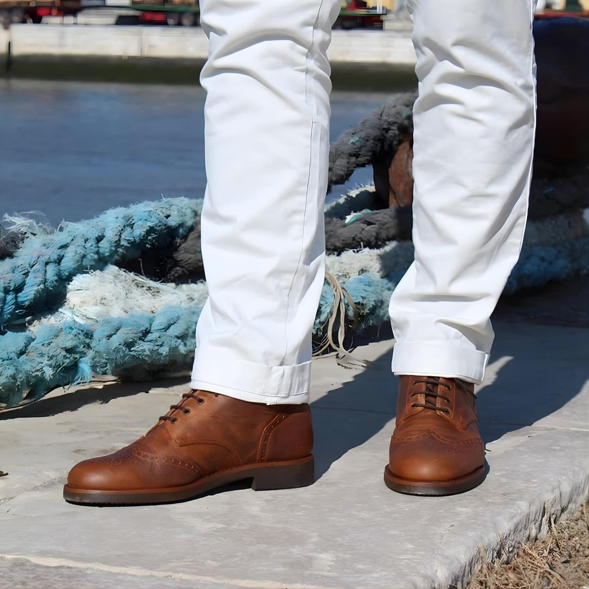 Ankle boots Wingtip mens leather boots Made to your measurement handmade tan leather ankle boots, vintage motorcycle boots. biker boots