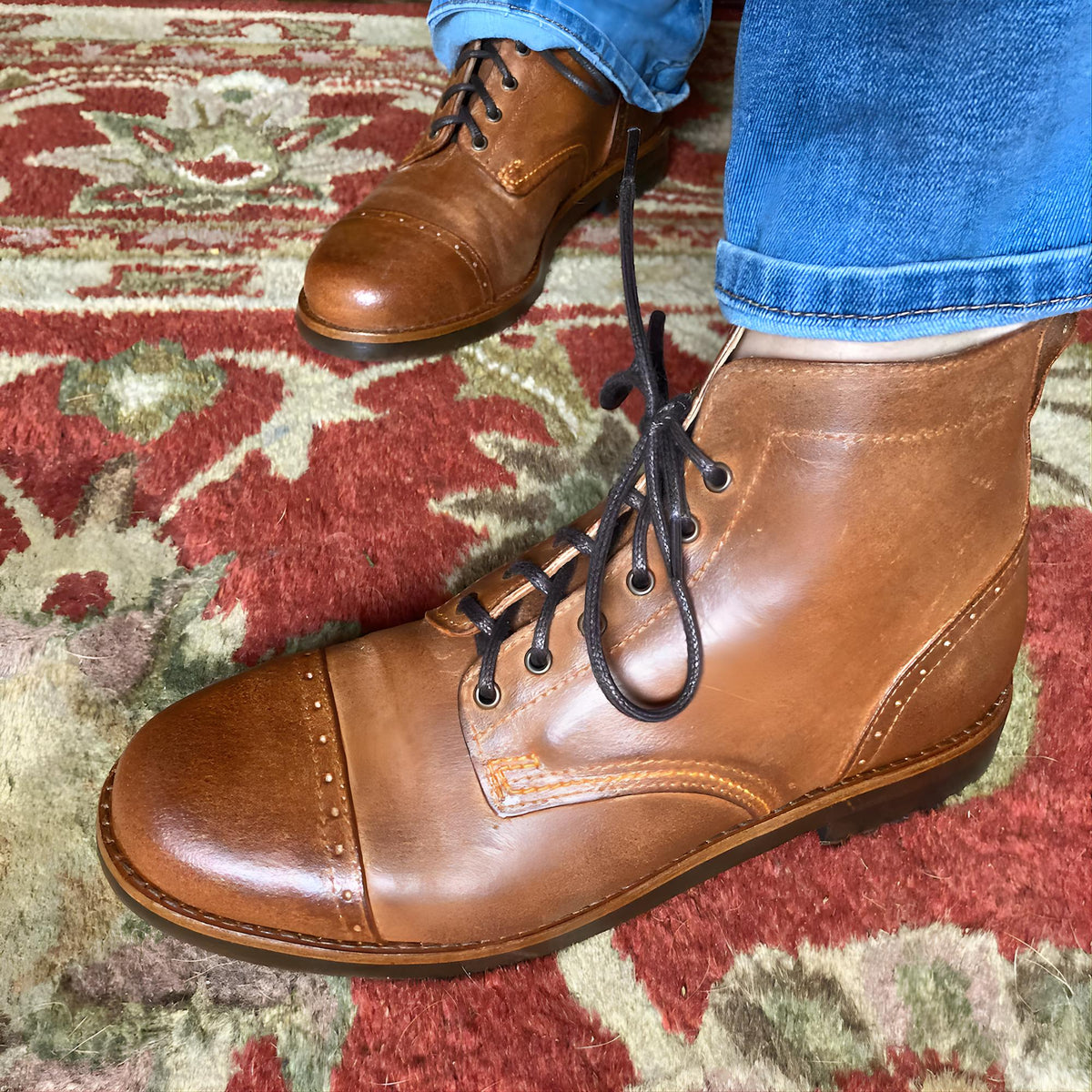 Cap toe mens boots custom made work boots handmade brown leather lace up ankle boots | heritage work boots, gift for him