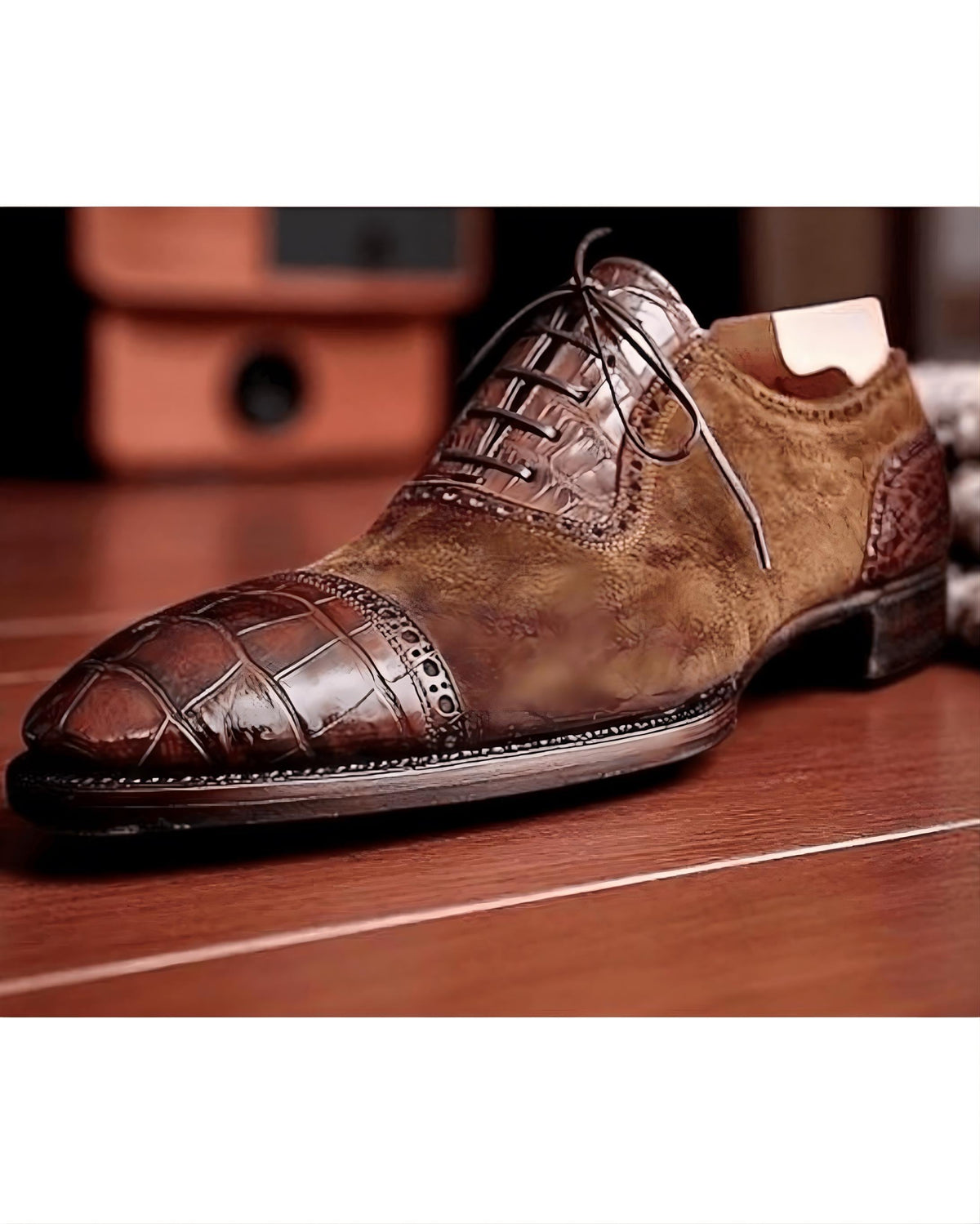 Alligator and Suede Leather shoes handmade Wingtip Oxford dress mens shoes, gift for him