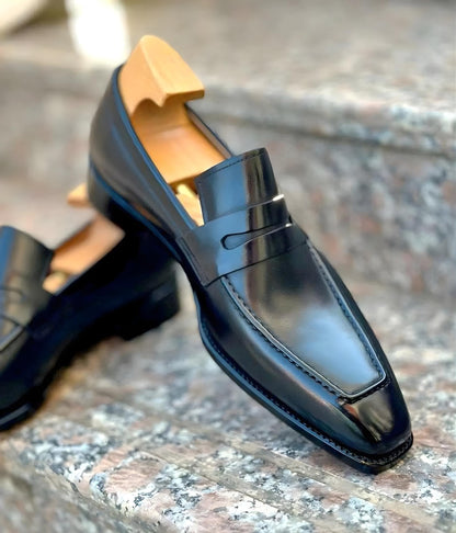 Genuine Leather Moccasins Handmade black Classic Penny leather Loafers custom mens shoes wedding gift