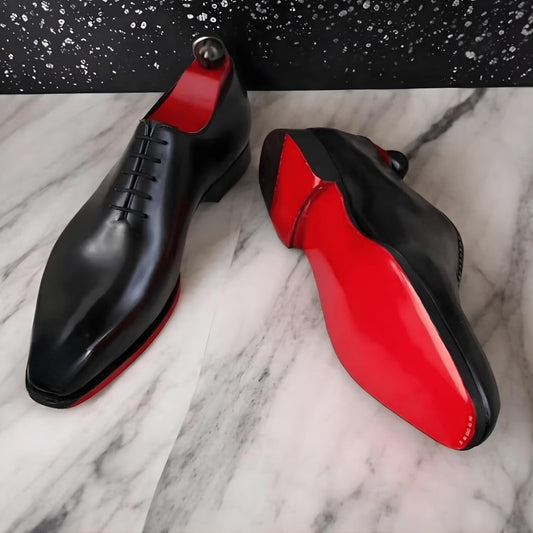 Handmade black leather mens dress shoes, formal Oxfords custom mens shoes red sole, wedding gift