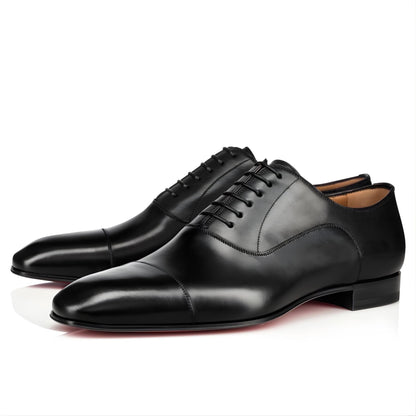 Oxford shoes men black – handmade cap toe leather dress shoes red sole | wedding shoes, groom shoes, gift for him